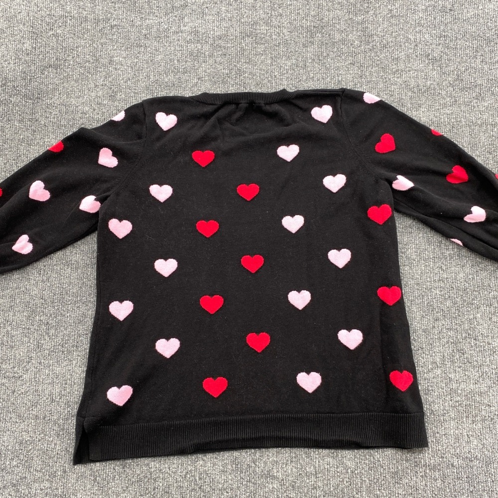 Adrianna Papell Heart Sweater Womens Large Black Pink Red Knit Pullover Romantic - Picture 9 of 9